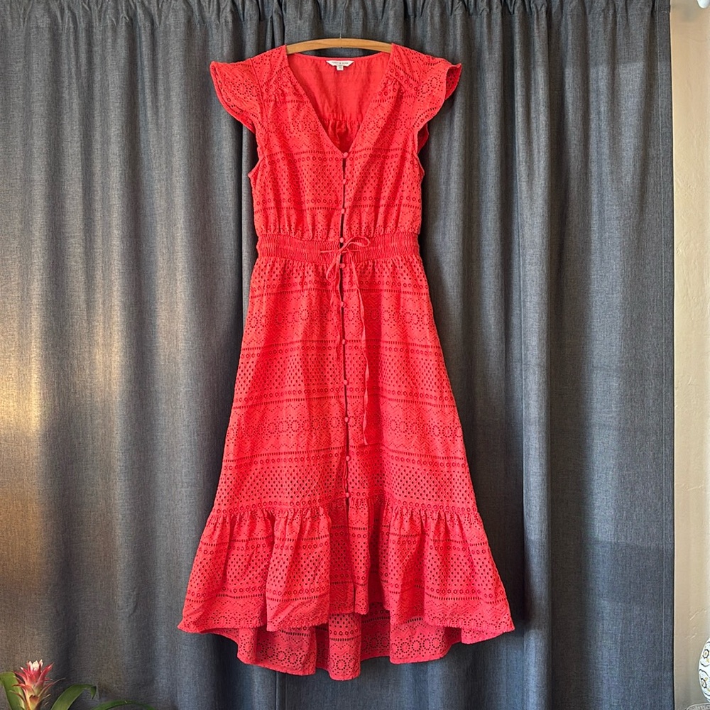 Lucky Brand Eyelet hi-low dress in coral.